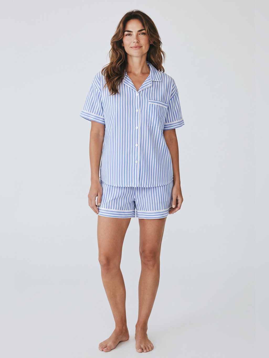 Stars Above Short Sleeve Striped Pajama Top // Blue & White // Large